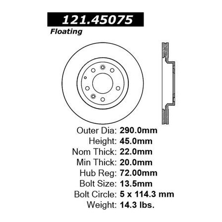 Centric C-Tek Standard Brake Rotor, C-Tek 121.45075 121.45075